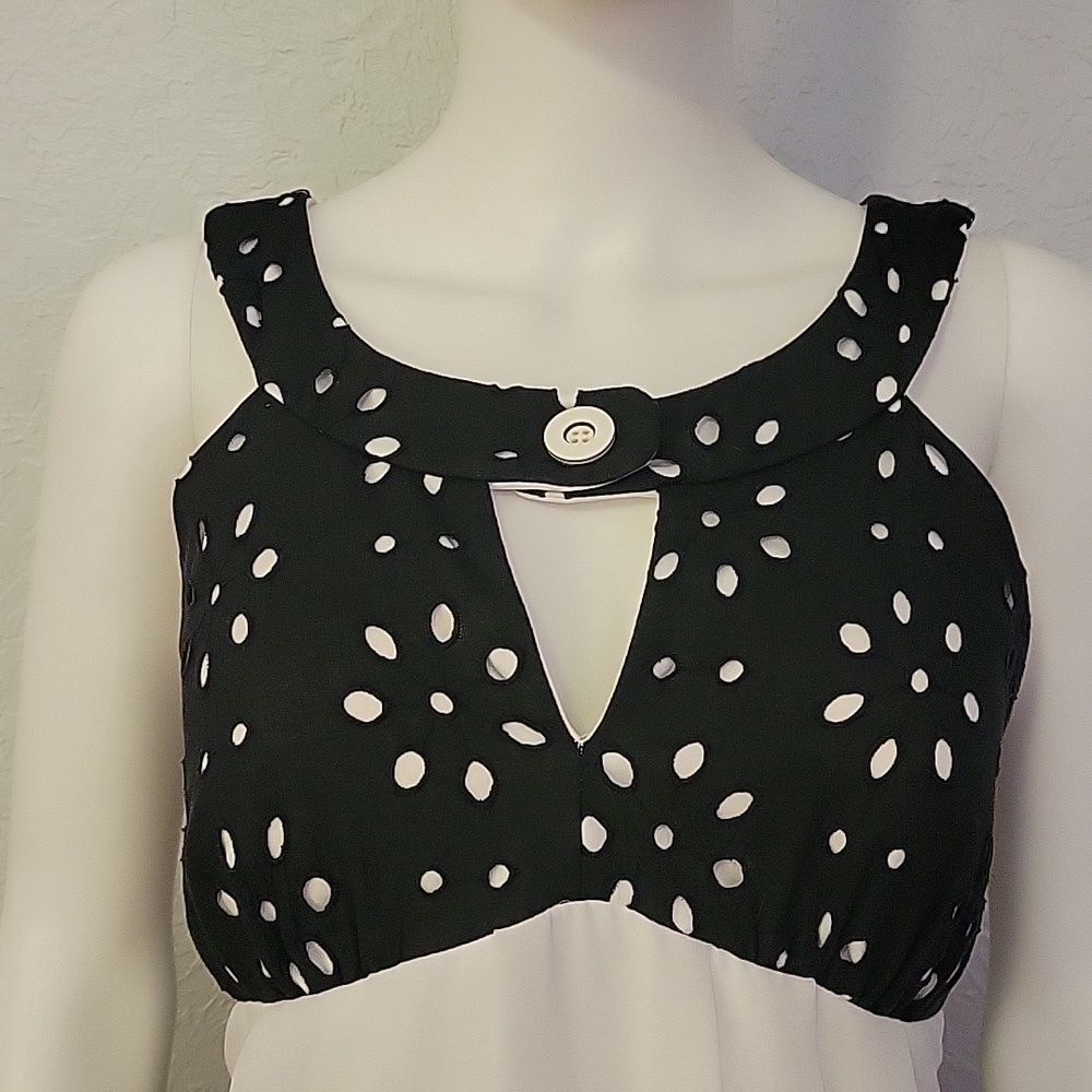 Sangria Monochrome Halter Atomic Mod Babydoll High Waist Chiffon Jumper Dress - Picture 4 of 9